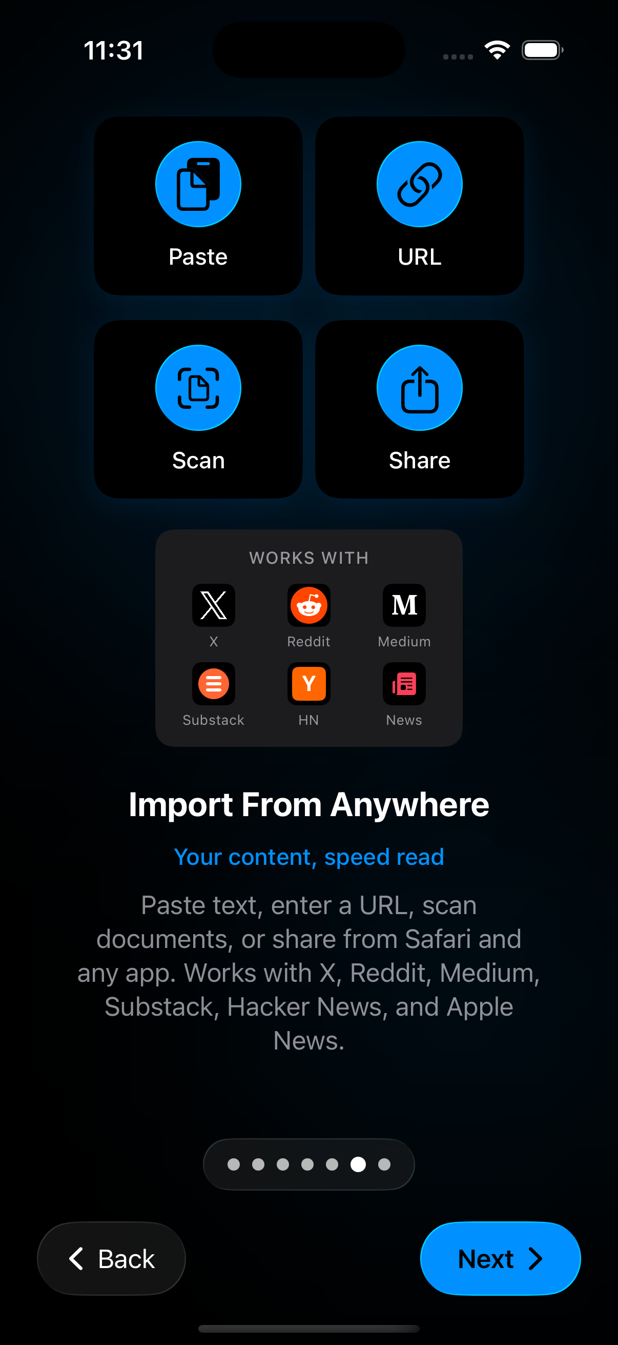 read research papers faster screenshot showing RSVP Reader PDF workflow, dense text reading controls, and saved progress across long documents
